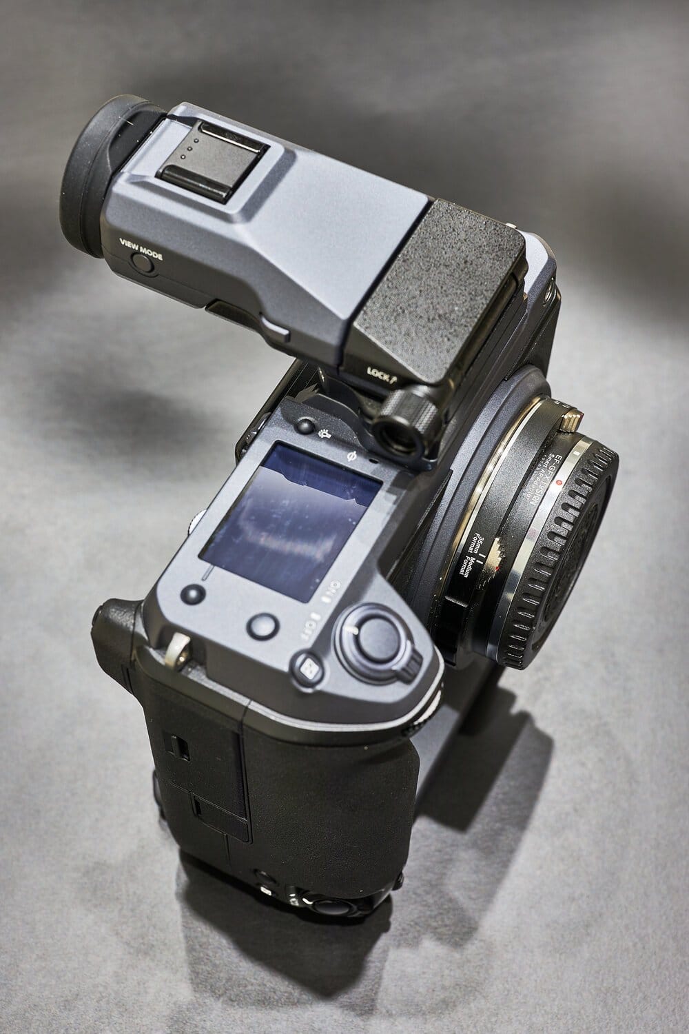 Canon EF lens adapted to the Fujifilm GFX 100 with the Fotodiox Pro adapter