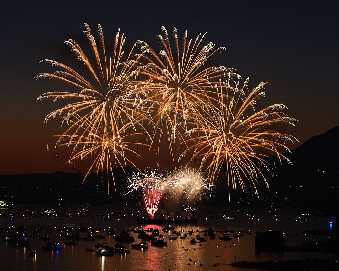Long exposure fireworks over the water