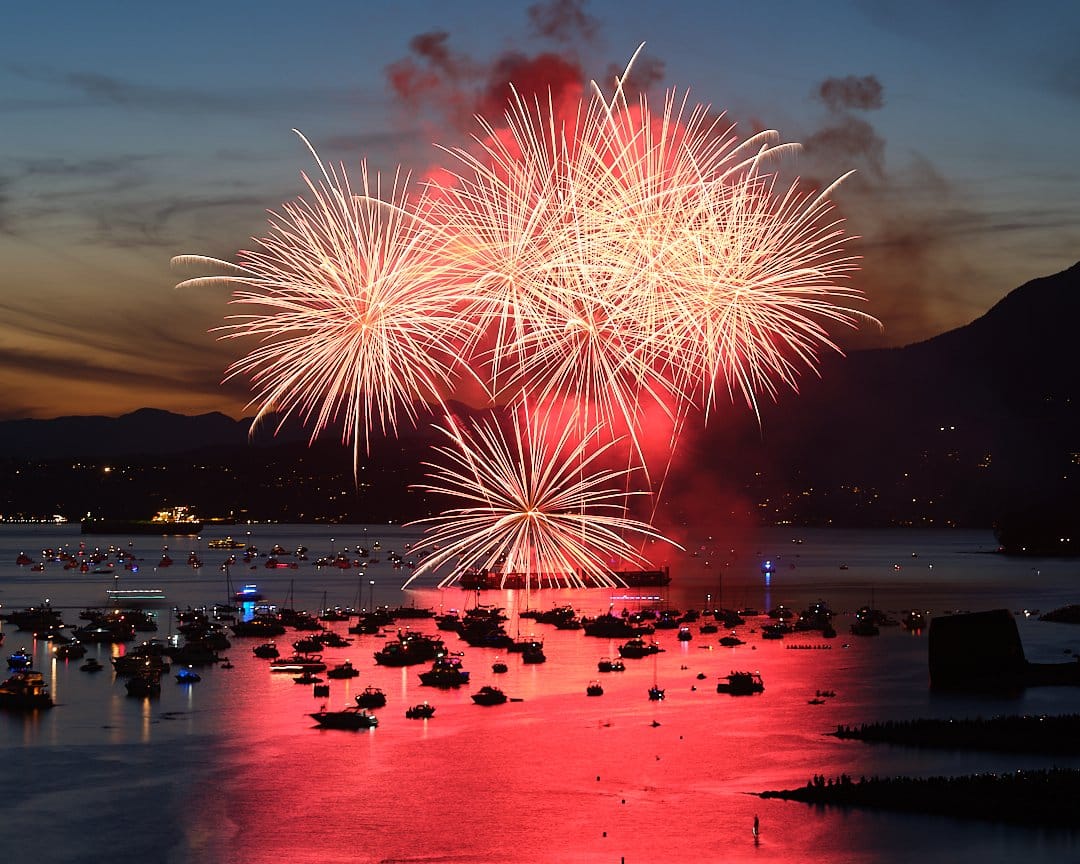 Long exposure fireworks over the water