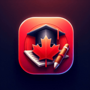 Canadian Citizenship Questions app icon, a maple leaf with a graduation cap, book and pencil