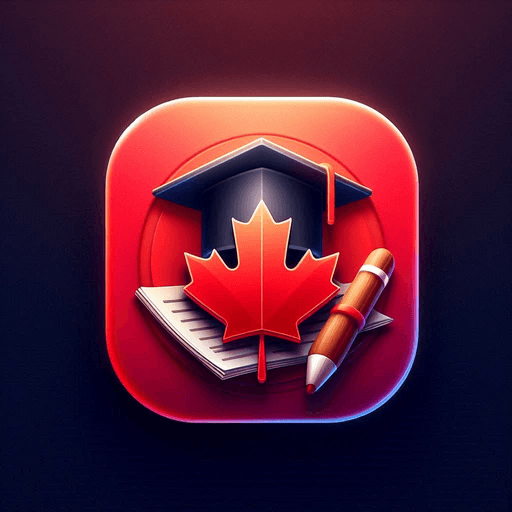 Canadian Citizenship Questions app icon, a maple leaf with a graduation cap, book and pencil