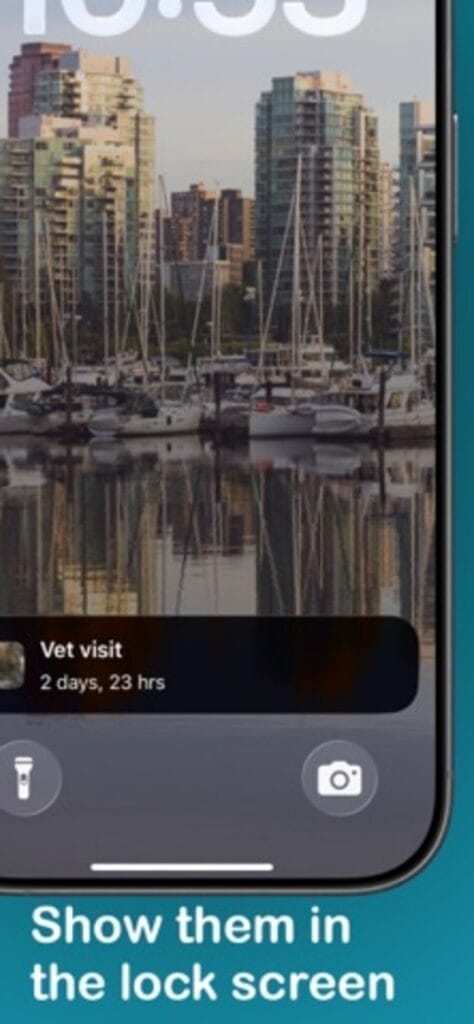 Event Tracker countdown shown on the iPhone lock screen as a Live Activity