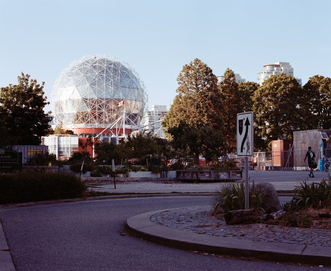 8x10 large format photograph of Science World, Vancouver, on slide film