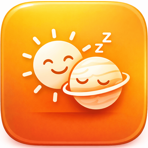 Mood Tracker app icon, a smiling sun beside a sleeping planet on an orange background