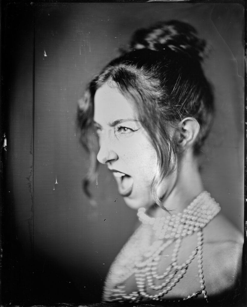 Black and white wet plate collodion portrait on an 8x10 tintype, shot in Toronto by Jose Palma