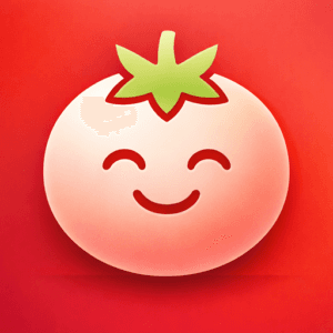 PomoTimer app icon, a smiling tomato on a red background