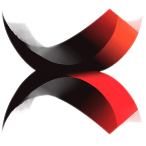 PromptVault app icon, an abstract red and black form on white