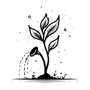 Terracotta app icon, an ink drawing of a seedling being watered