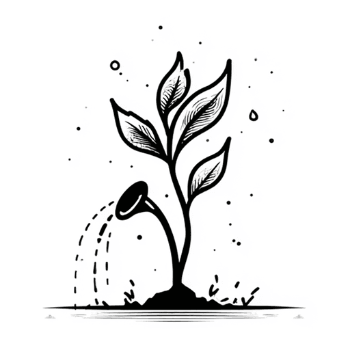 Terracotta app icon, an ink drawing of a seedling being watered