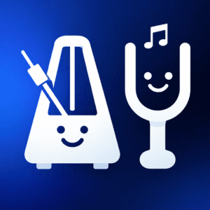 TuneBeat app icon, a smiling metronome and tuning fork on a blue background