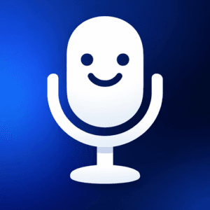 Your Voice Recorder app icon, a white microphone with a smiling face on a blue background